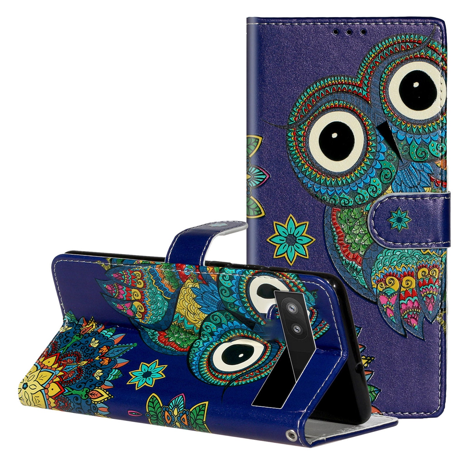 For Google Pixel 6a Pattern Printing PU Leather Phone Case Stand Flip Wallet Cover with Strap