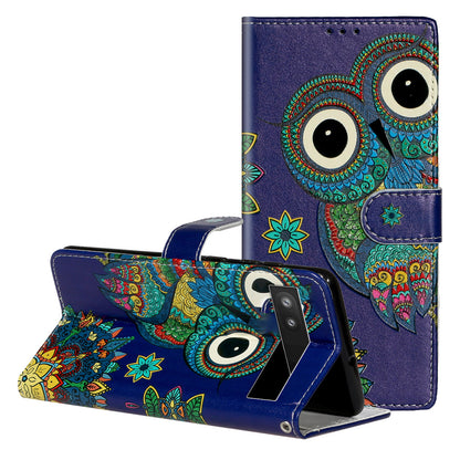 For Google Pixel 6a Pattern Printing PU Leather Phone Case Stand Flip Wallet Cover with Strap