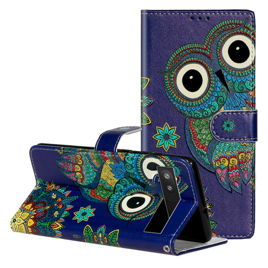 For Google Pixel 6a Pattern Printing PU Leather Phone Case Stand Flip Wallet Cover with Strap