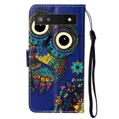 For Google Pixel 6a Pattern Printing PU Leather Phone Case Stand Flip Wallet Cover with Strap