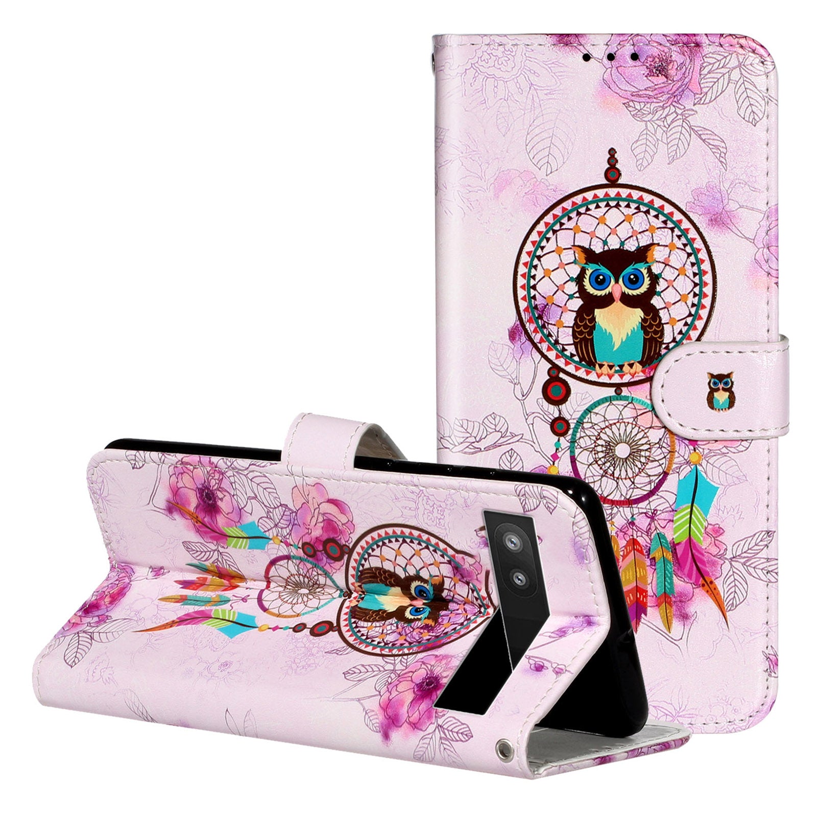 For Google Pixel 6a Pattern Printing PU Leather Phone Case Stand Flip Wallet Cover with Strap