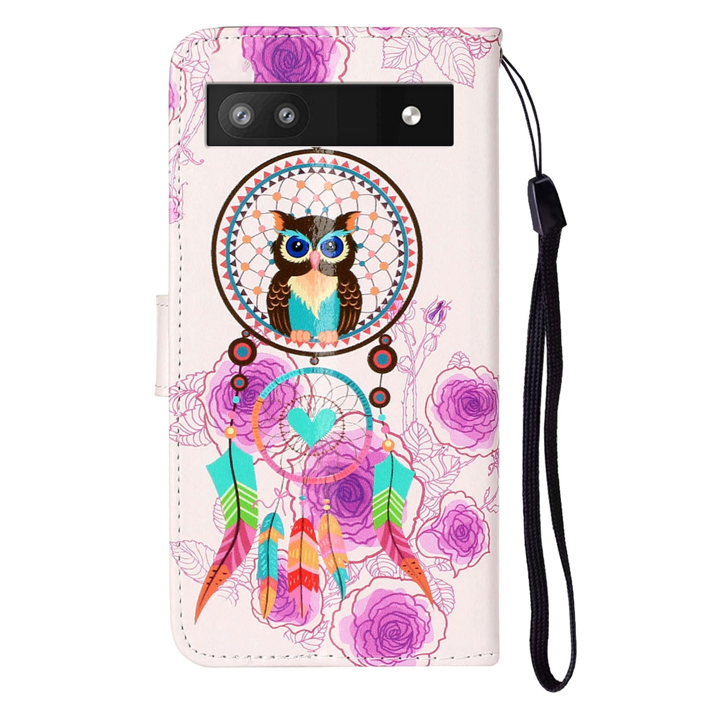 For Google Pixel 6a Pattern Printing PU Leather Phone Case Stand Flip Wallet Cover with Strap