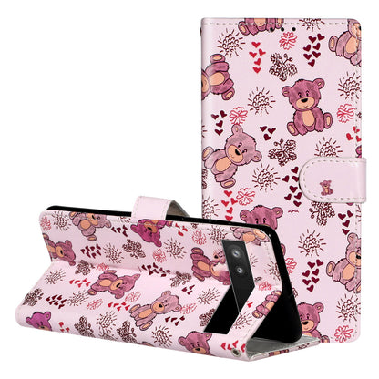 For Google Pixel 6a Pattern Printing PU Leather Phone Case Stand Flip Wallet Cover with Strap