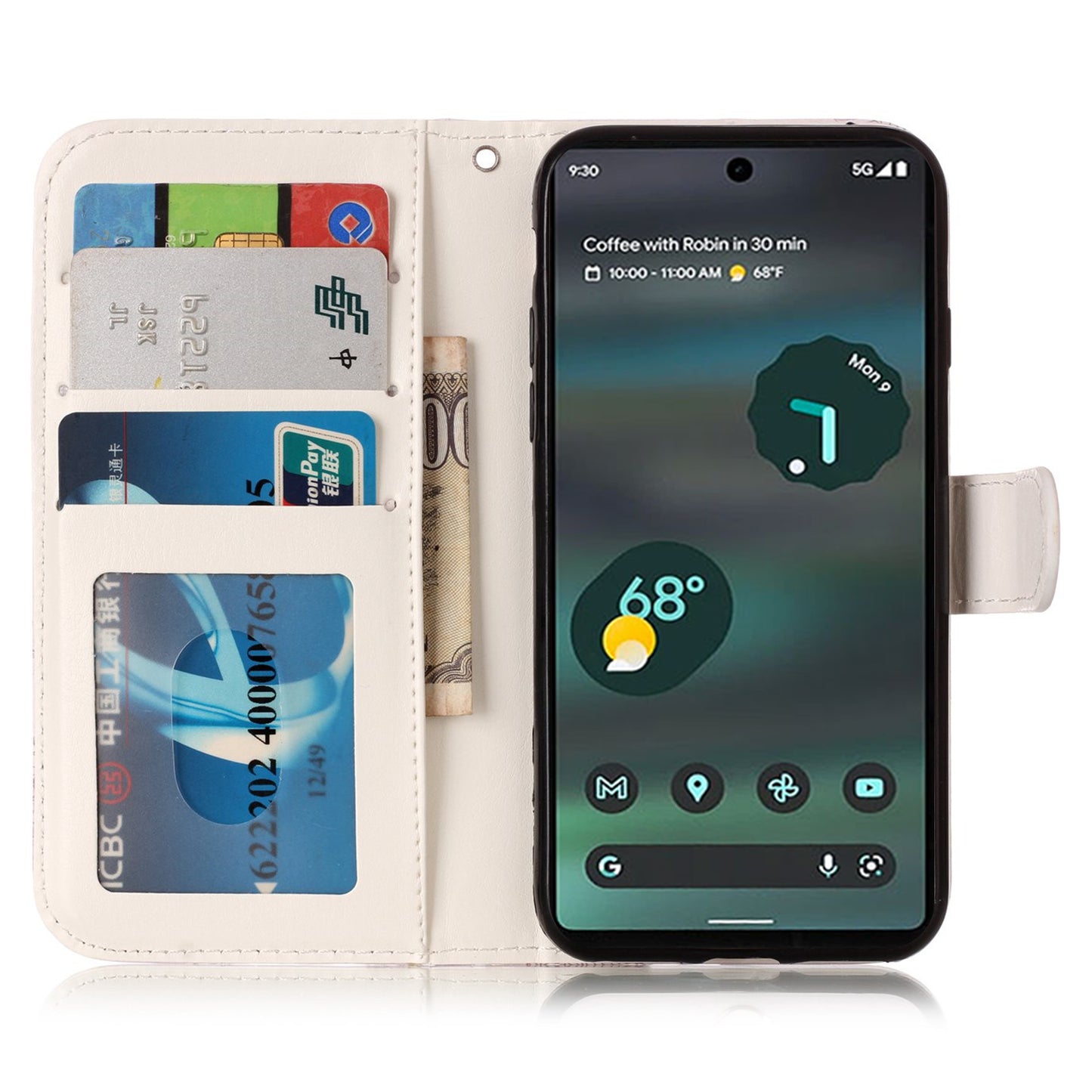 For Google Pixel 6a Pattern Printing PU Leather Phone Case Stand Flip Wallet Cover with Strap