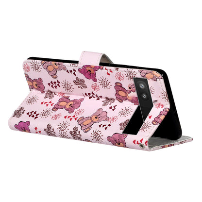 For Google Pixel 6a Pattern Printing PU Leather Phone Case Stand Flip Wallet Cover with Strap
