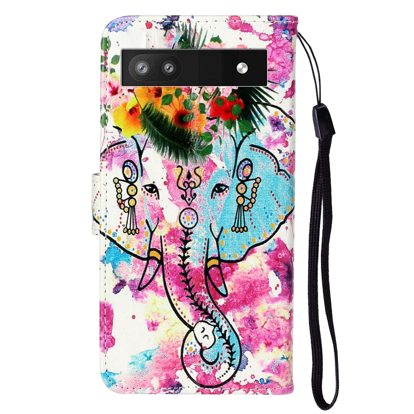 For Google Pixel 6a Pattern Printing PU Leather Phone Case Stand Flip Wallet Cover with Strap