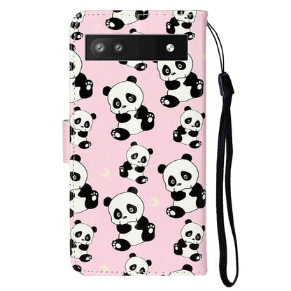For Google Pixel 6a Pattern Printing PU Leather Phone Case Stand Flip Wallet Cover with Strap