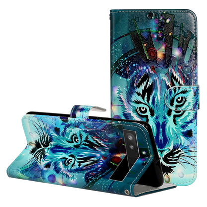 For Google Pixel 6a Pattern Printing PU Leather Phone Case Stand Flip Wallet Cover with Strap