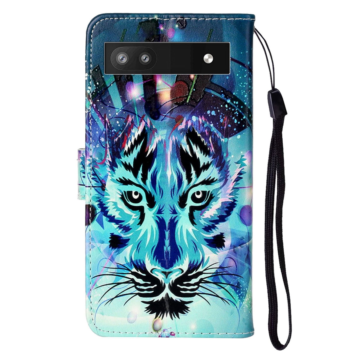 For Google Pixel 6a Pattern Printing PU Leather Phone Case Stand Flip Wallet Cover with Strap