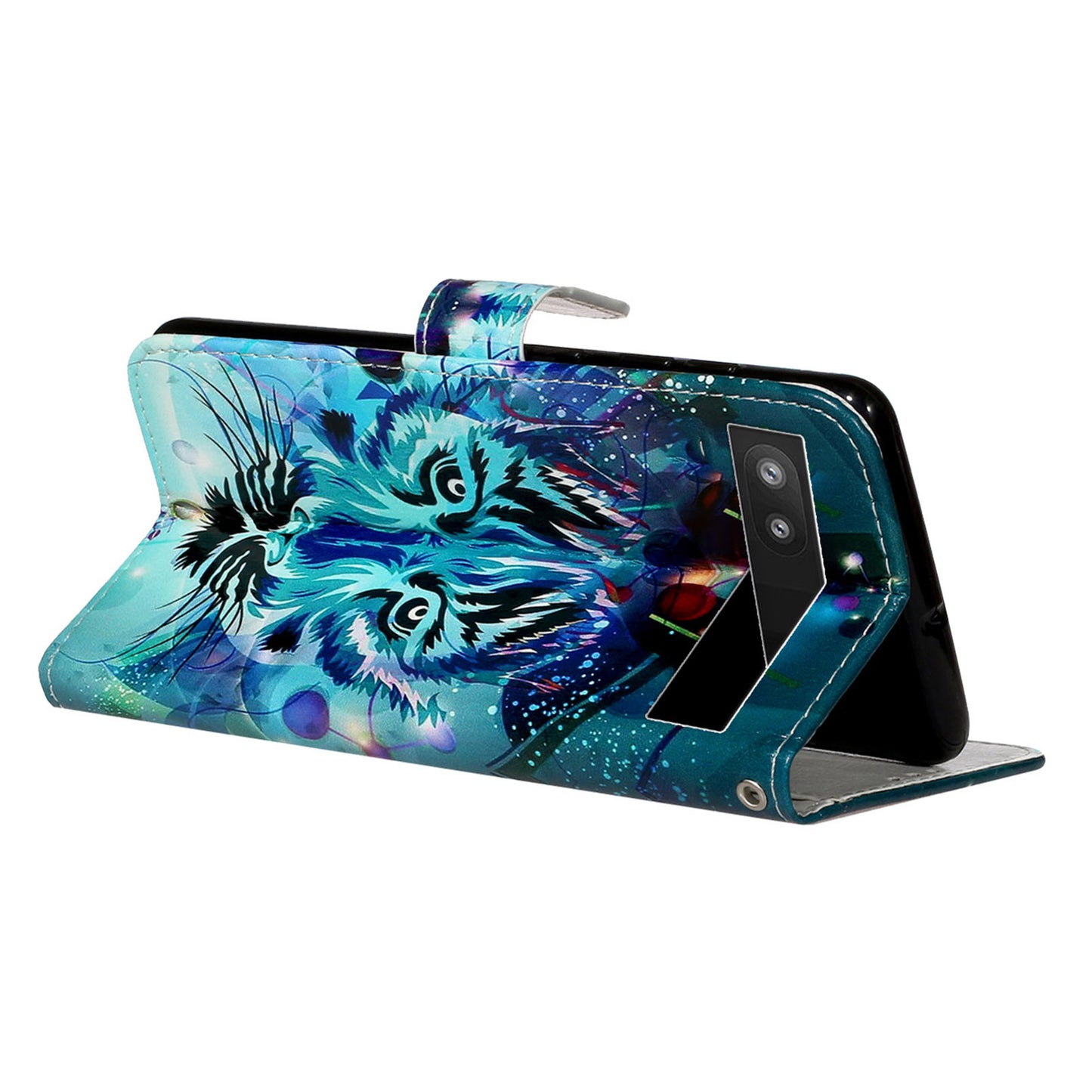 For Google Pixel 6a Pattern Printing PU Leather Phone Case Stand Flip Wallet Cover with Strap