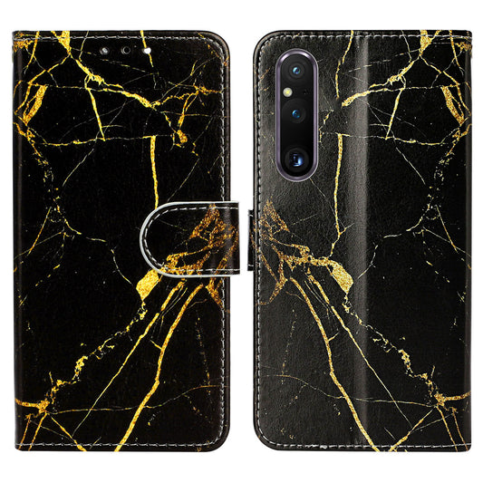 Pattern Printing Phone Case for Sony Xperia 1 V Anti-Fall Wallet Leather Cover with Stand