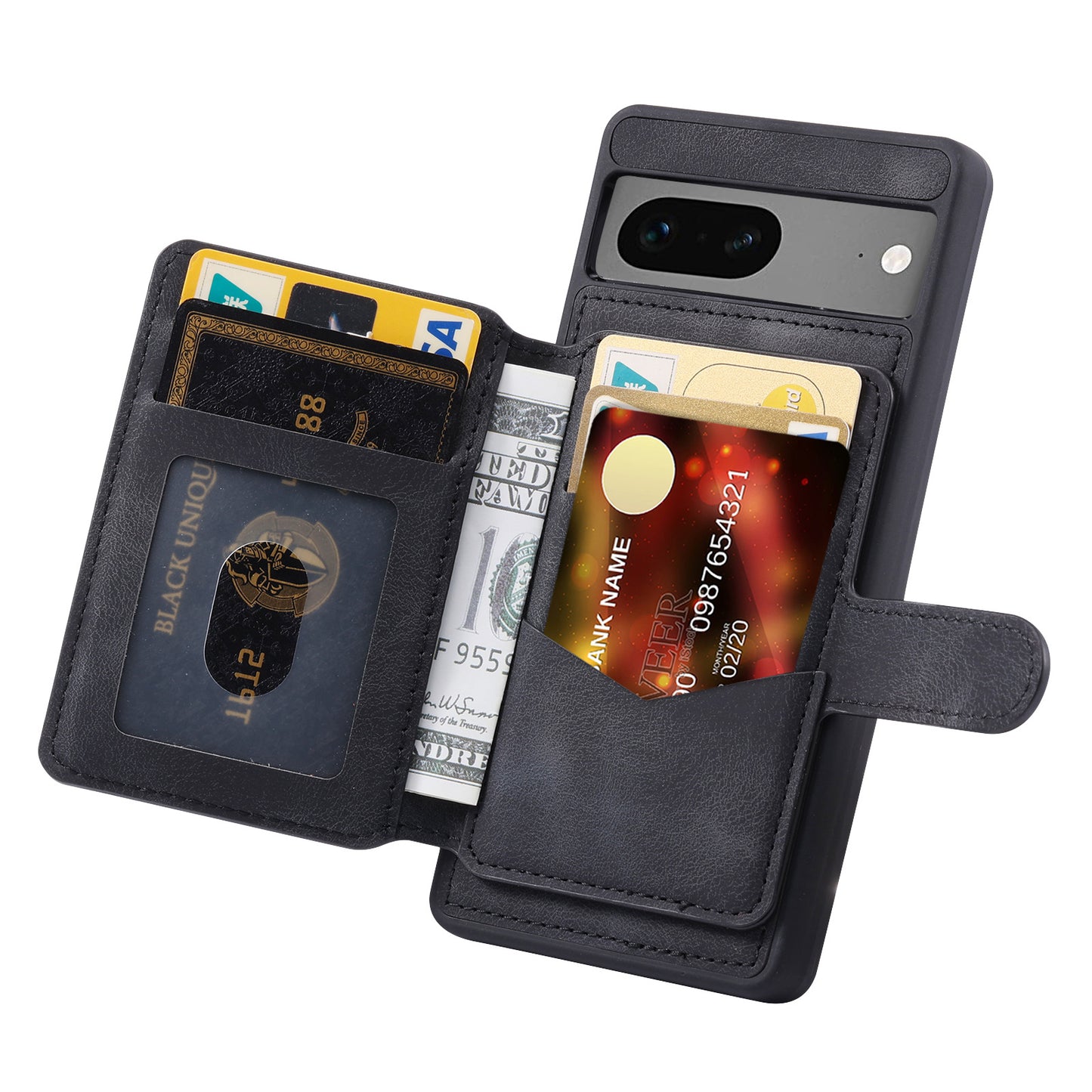 For Google Pixel 6a Leather Coated TPU Phone Case RFID Blocking Wallet Phone Kickstand Cover