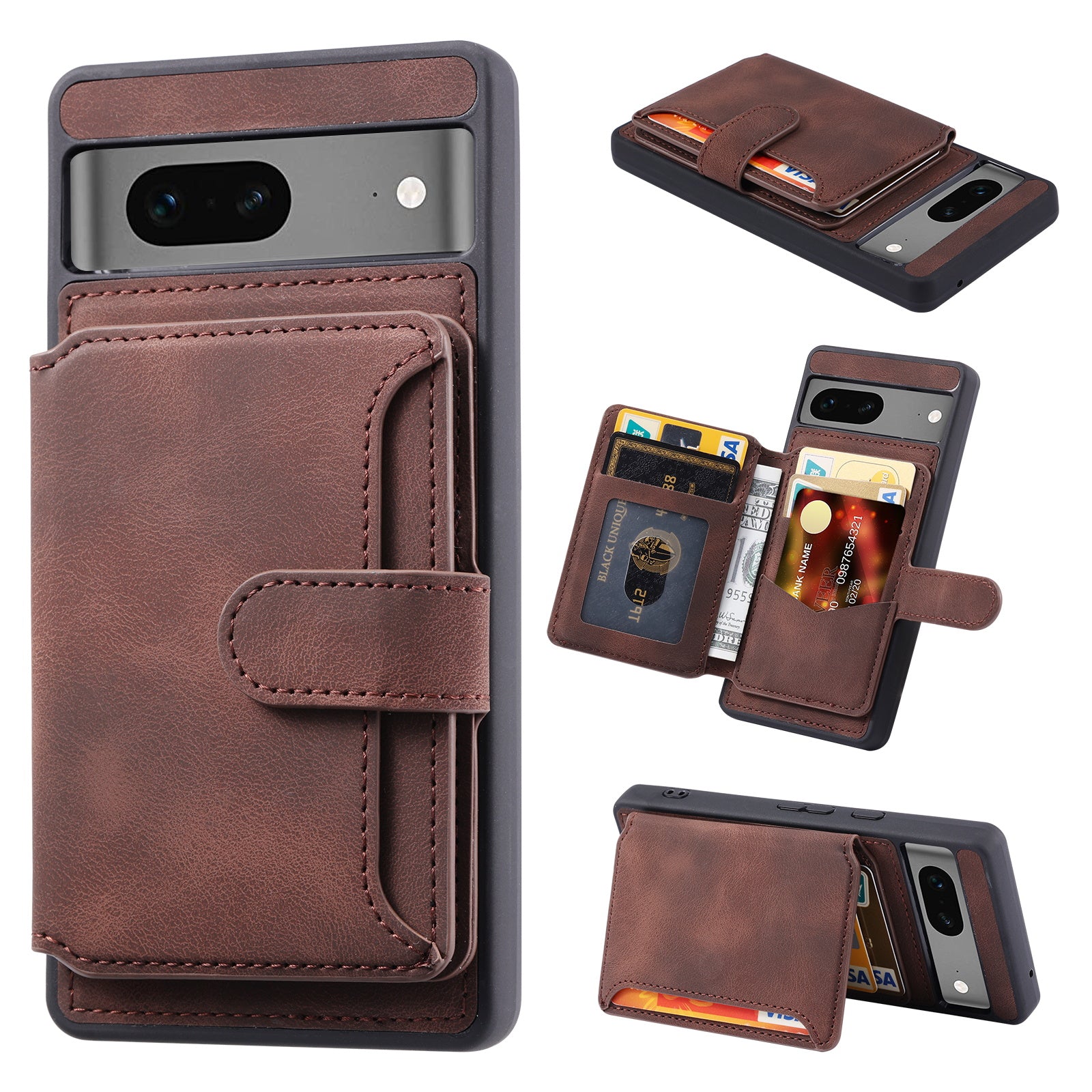 For Google Pixel 6a Leather Coated TPU Phone Case RFID Blocking Wallet Phone Kickstand Cover