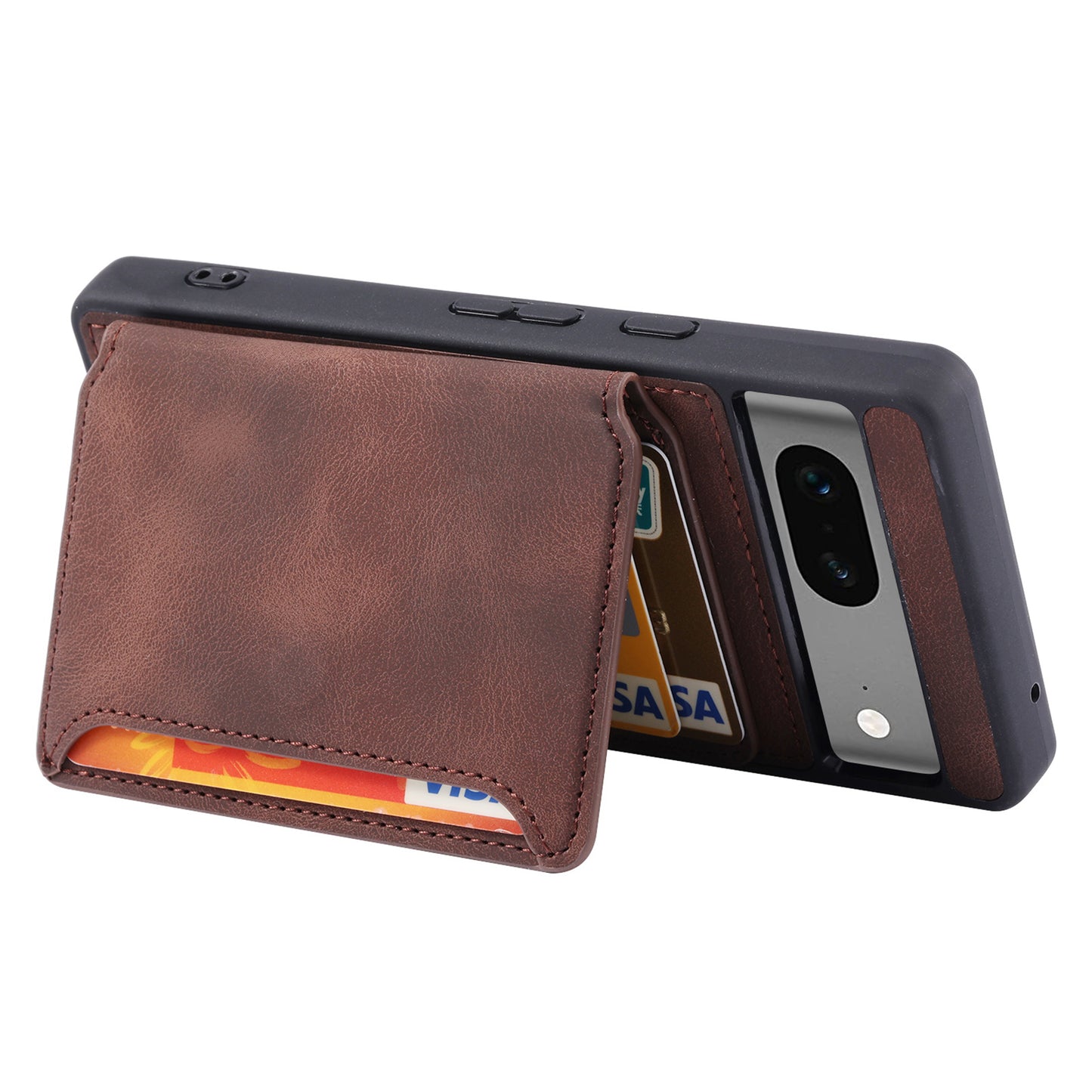 For Google Pixel 6a Leather Coated TPU Phone Case RFID Blocking Wallet Phone Kickstand Cover