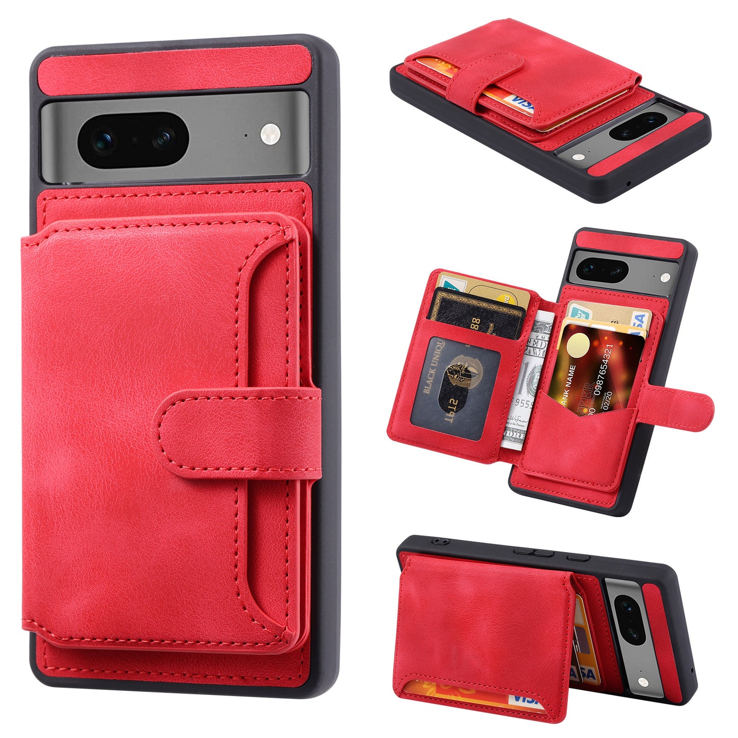 For Google Pixel 6a Leather Coated TPU Phone Case RFID Blocking Wallet Phone Kickstand Cover
