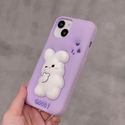 For iPhone 14 / 13 Silicone Phone Case 3D Cartoon Rabbit Decor Anti-scratch Phone Cover