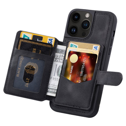 For iPhone 14 Pro Max Phone Wallet Case RFID Blocking Leather Coated TPU Kickstand Cover