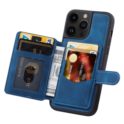 For iPhone 14 Pro Max Phone Wallet Case RFID Blocking Leather Coated TPU Kickstand Cover