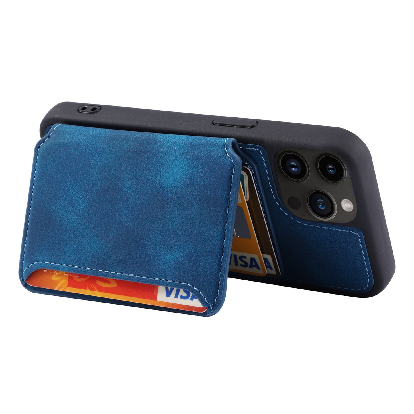 For iPhone 14 Pro Max Phone Wallet Case RFID Blocking Leather Coated TPU Kickstand Cover