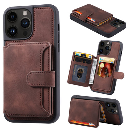 For iPhone 14 Pro Max Phone Wallet Case RFID Blocking Leather Coated TPU Kickstand Cover