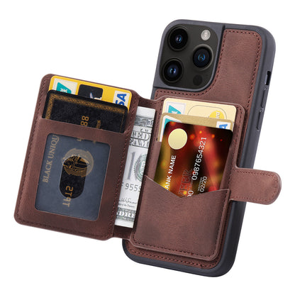 For iPhone 14 Pro Max Phone Wallet Case RFID Blocking Leather Coated TPU Kickstand Cover