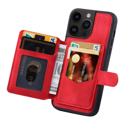For iPhone 14 Pro Max Phone Wallet Case RFID Blocking Leather Coated TPU Kickstand Cover
