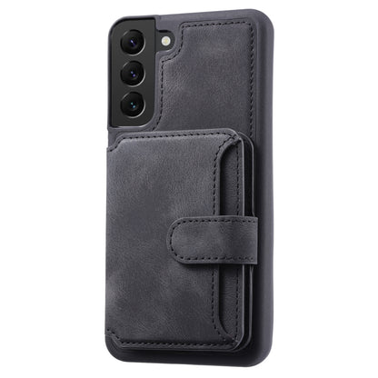 For Samsung Galaxy S22 5G RFID Blocking Phone Case Leather Coated TPU Kickstand Wallet Phone Cover