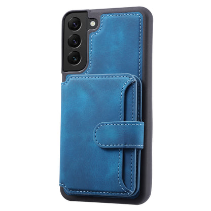 For Samsung Galaxy S22 5G RFID Blocking Phone Case Leather Coated TPU Kickstand Wallet Phone Cover