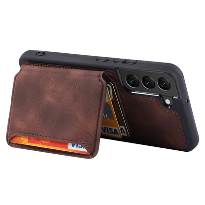 For Samsung Galaxy S22 5G RFID Blocking Phone Case Leather Coated TPU Kickstand Wallet Phone Cover