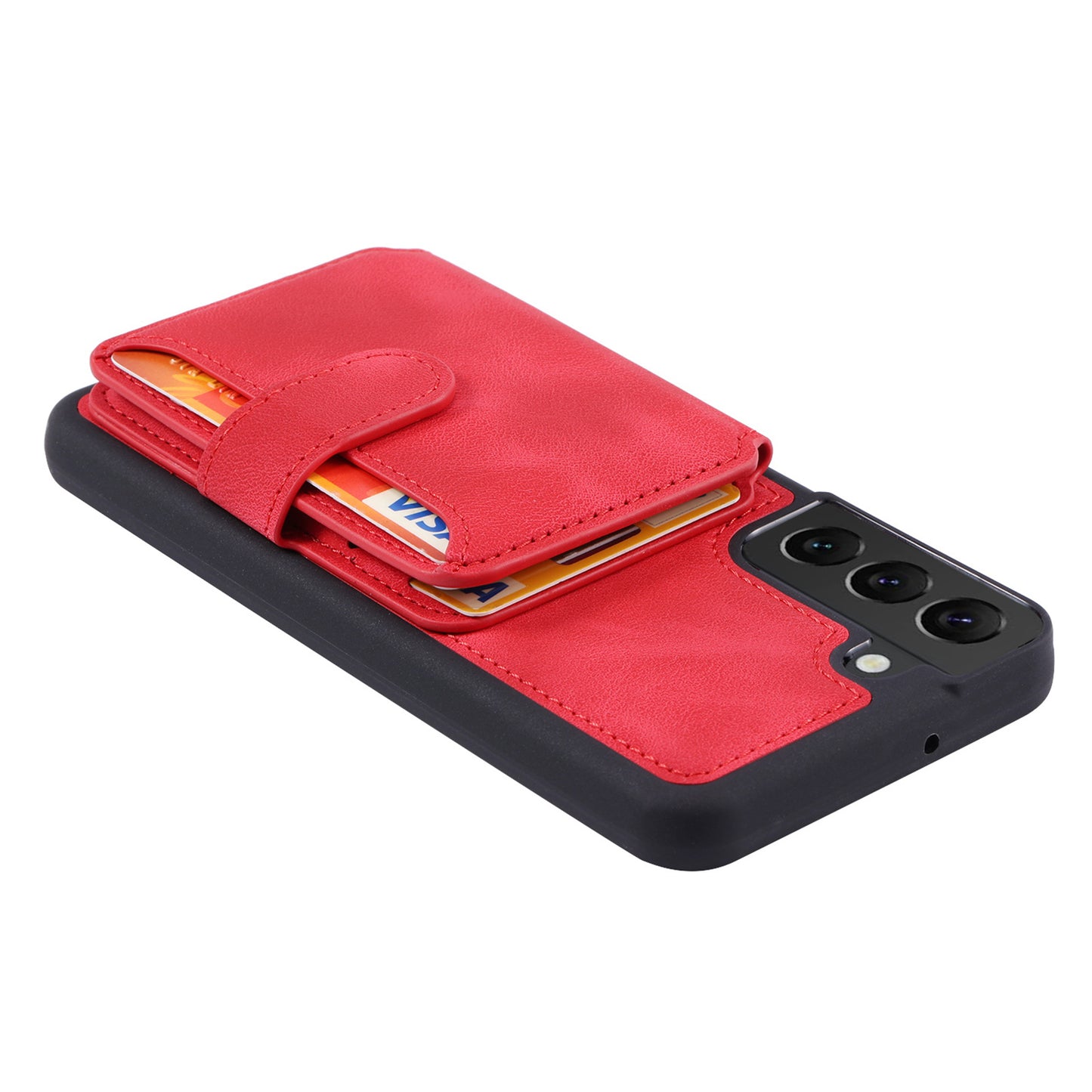 For Samsung Galaxy S22 5G RFID Blocking Phone Case Leather Coated TPU Kickstand Wallet Phone Cover