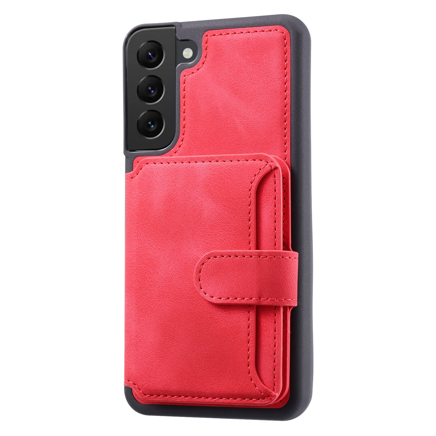 For Samsung Galaxy S22 5G RFID Blocking Phone Case Leather Coated TPU Kickstand Wallet Phone Cover