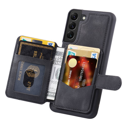 For Samsung Galaxy S22+ 5G Wallet RFID Blocking Phone Cover Kickstand Leather Coated TPU Case