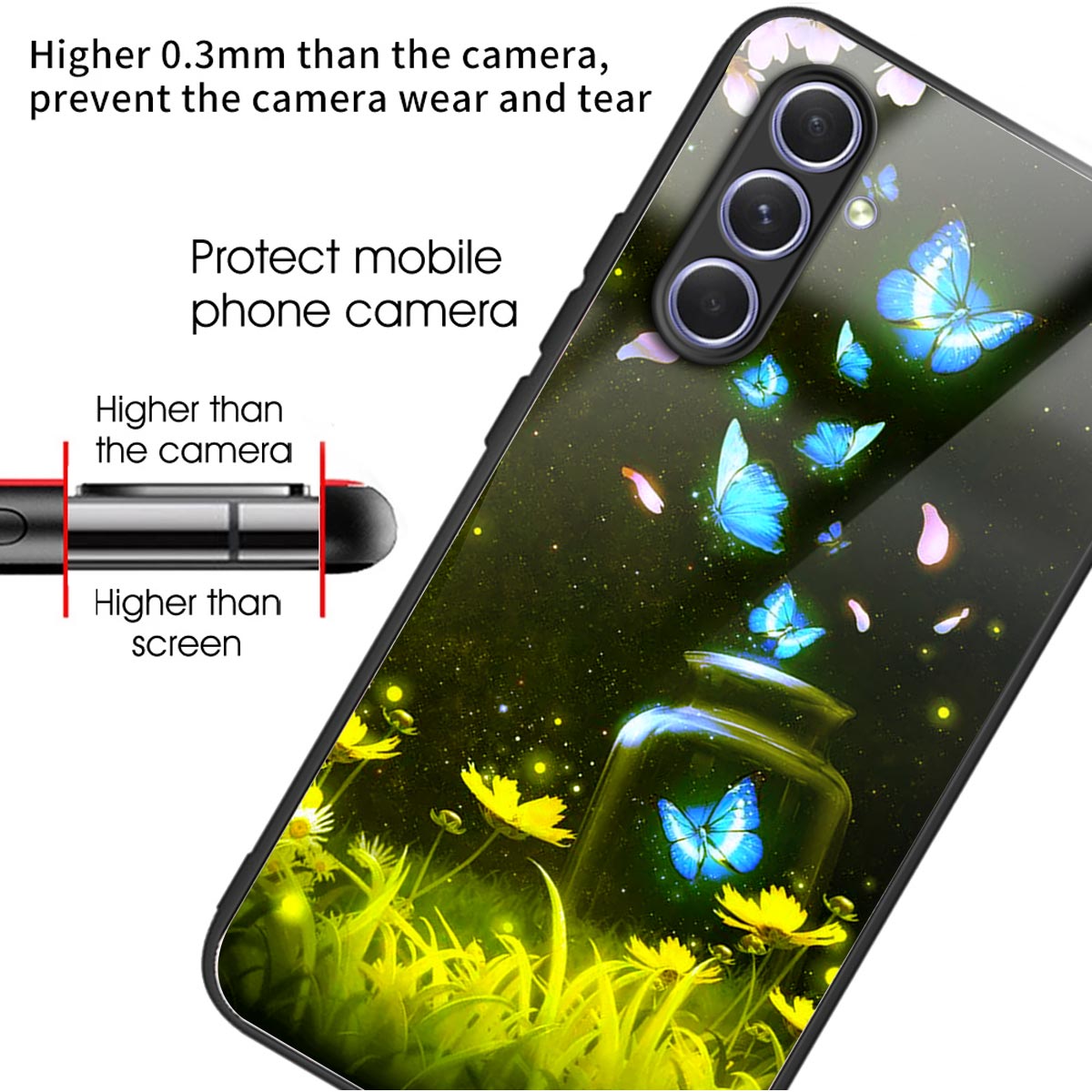 Tempered Glass TPU Case for Samsung Galaxy A54 5G Pattern Printing Shockproof Cover Anti-Drop Phone Case
