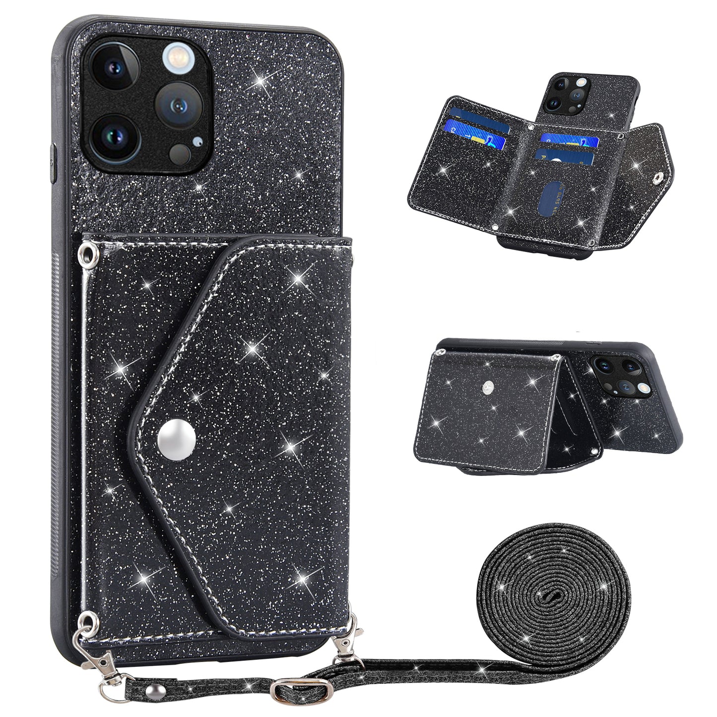 Triangle Card Holder Case for iPhone 13 Pro 6.1 inch Anti-fall Kickstand PU Leather+TPU Phone Cover