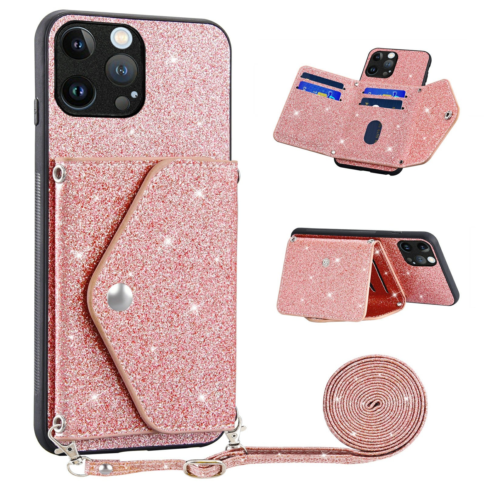 Triangle Card Holder Case for iPhone 13 Pro 6.1 inch Anti-fall Kickstand PU Leather+TPU Phone Cover
