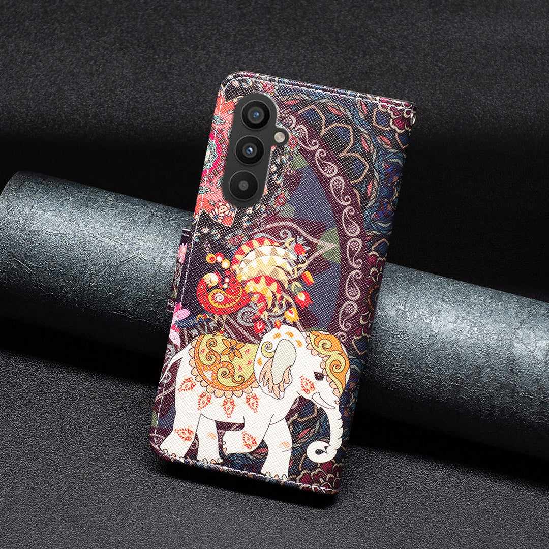 BINFEN COLOR For Samsung Galaxy A24 4G Phone Wallet Case PU Leather Pattern Printing Stand Cover