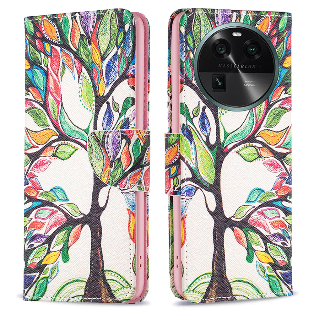 For Oppo Find X6 5G Pattern Printing Full Protection Phone Case PU Leather Wallet Flip Stand Shell