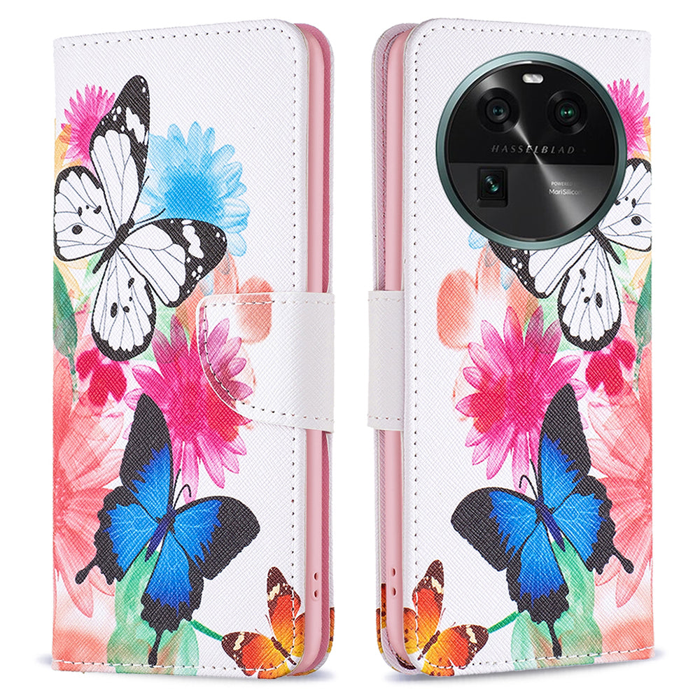 For Oppo Find X6 5G Pattern Printing Full Protection Phone Case PU Leather Wallet Flip Stand Shell