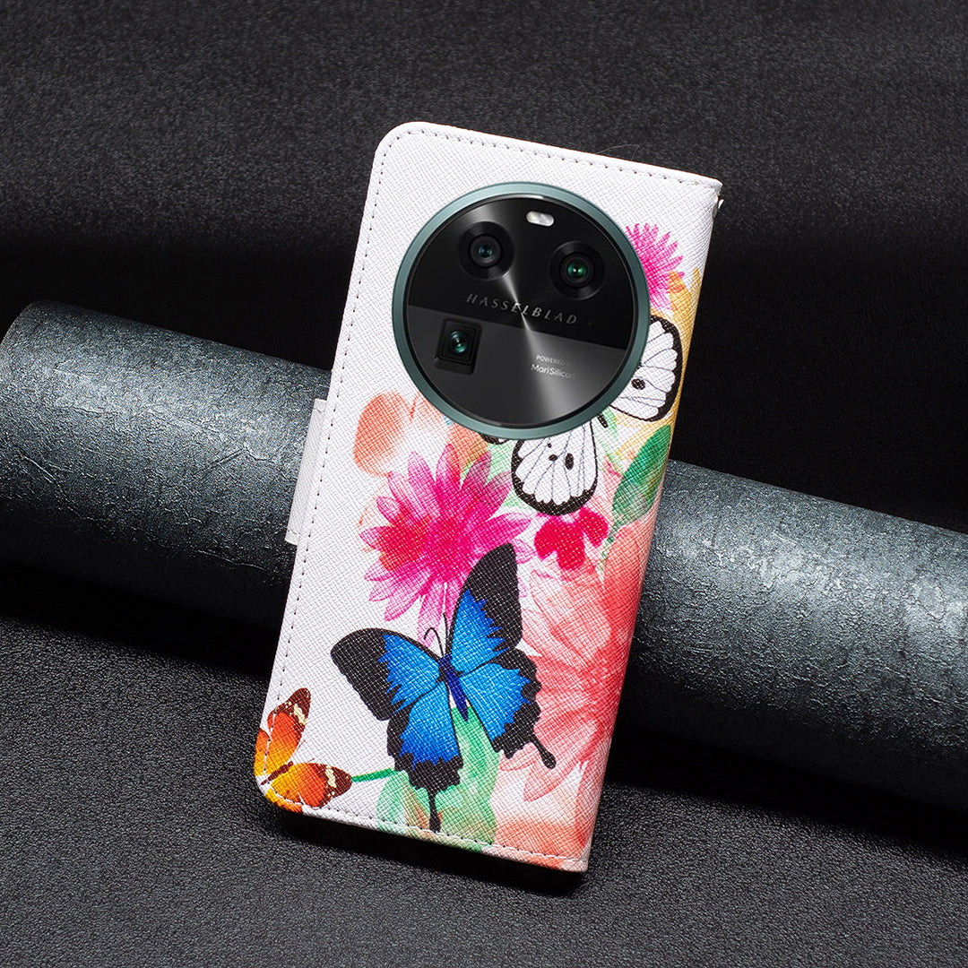 For Oppo Find X6 5G Pattern Printing Full Protection Phone Case PU Leather Wallet Flip Stand Shell