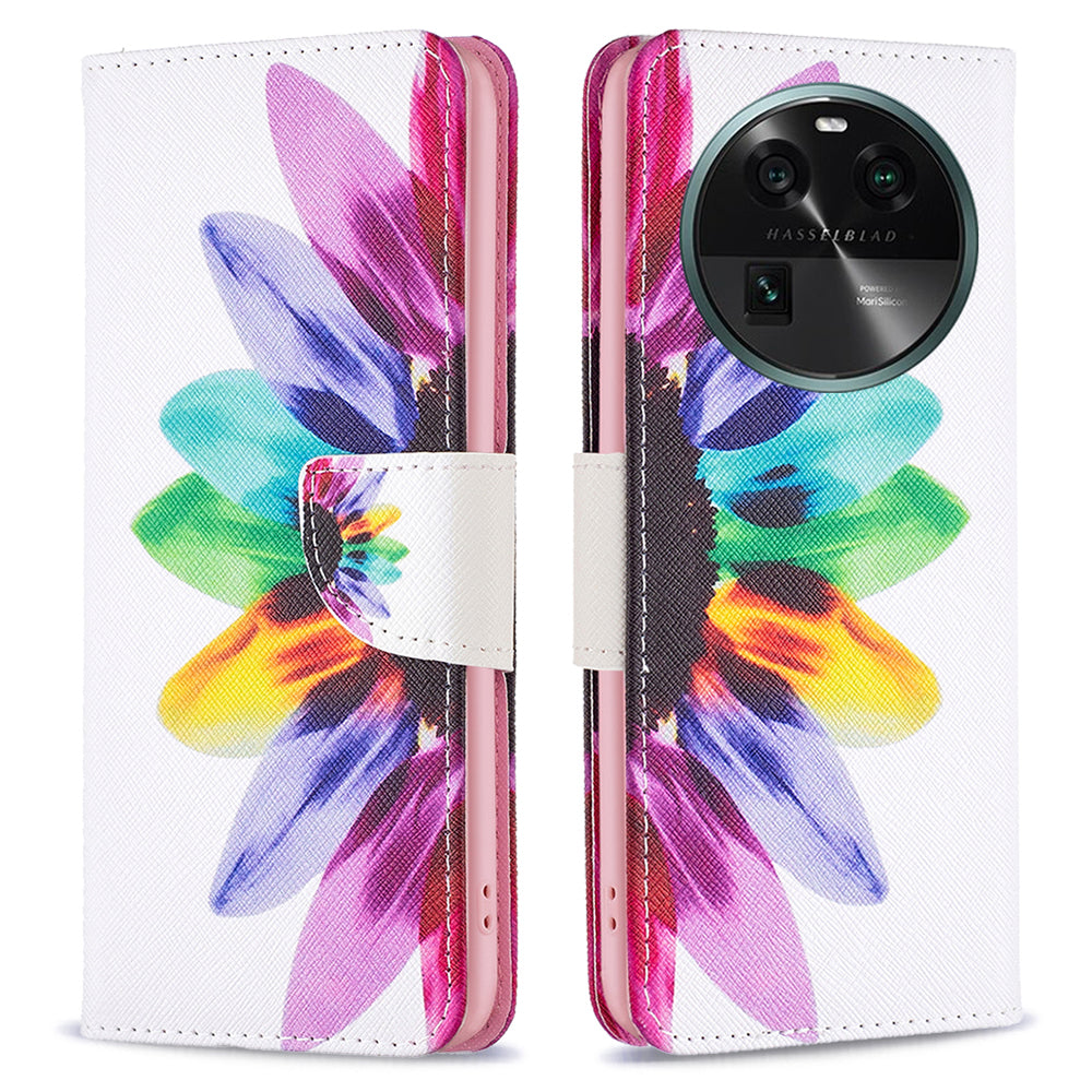 For Oppo Find X6 5G Pattern Printing Full Protection Phone Case PU Leather Wallet Flip Stand Shell