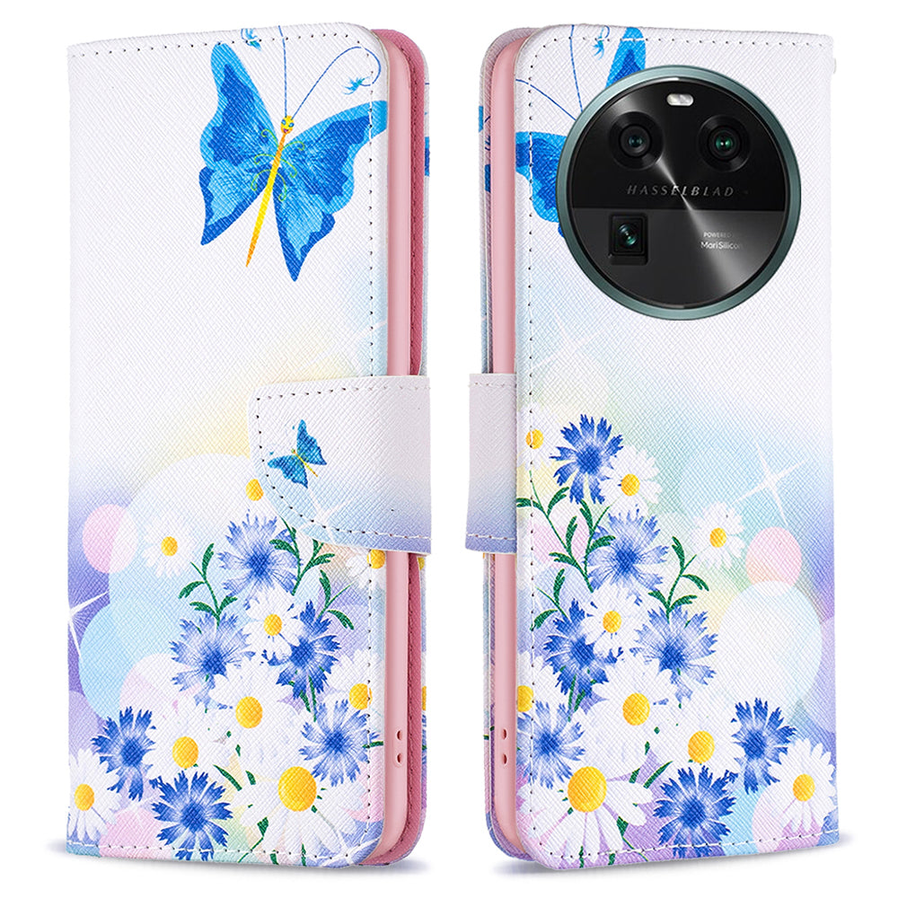 For Oppo Find X6 5G Pattern Printing Full Protection Phone Case PU Leather Wallet Flip Stand Shell