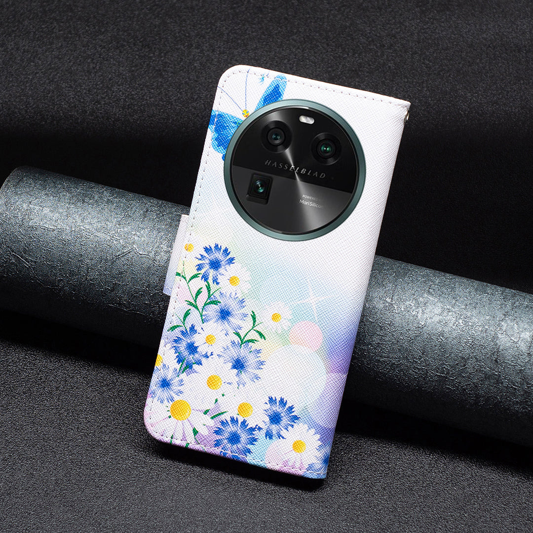 For Oppo Find X6 5G Pattern Printing Full Protection Phone Case PU Leather Wallet Flip Stand Shell