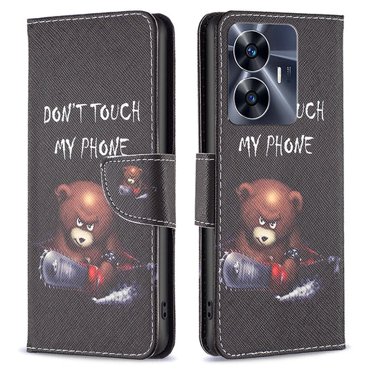 For Realme C55 Pattern Printing Phone Case Full Protection PU Leather Wallet Shell with Stand