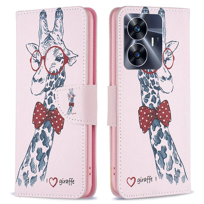 For Realme C55 Pattern Printing Phone Case Full Protection PU Leather Wallet Shell with Stand