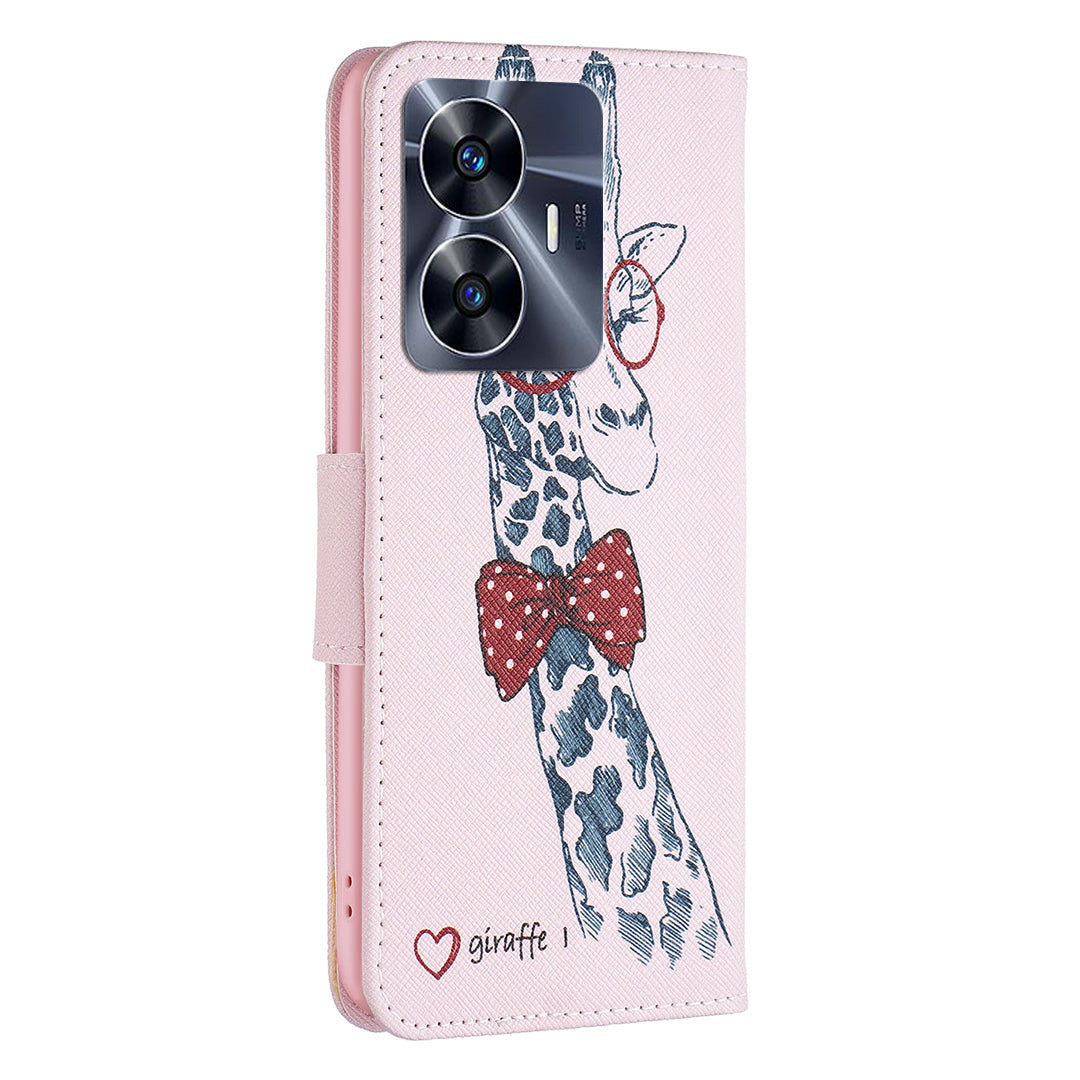 For Realme C55 Pattern Printing Phone Case Full Protection PU Leather Wallet Shell with Stand