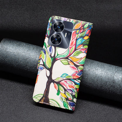 For Realme C55 Pattern Printing Phone Case Full Protection PU Leather Wallet Shell with Stand