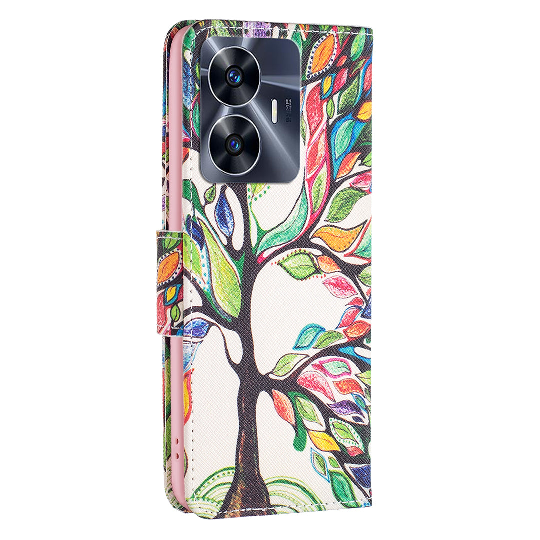 For Realme C55 Pattern Printing Phone Case Full Protection PU Leather Wallet Shell with Stand