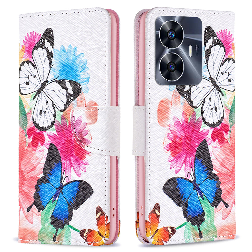 For Realme C55 Pattern Printing Phone Case Full Protection PU Leather Wallet Shell with Stand