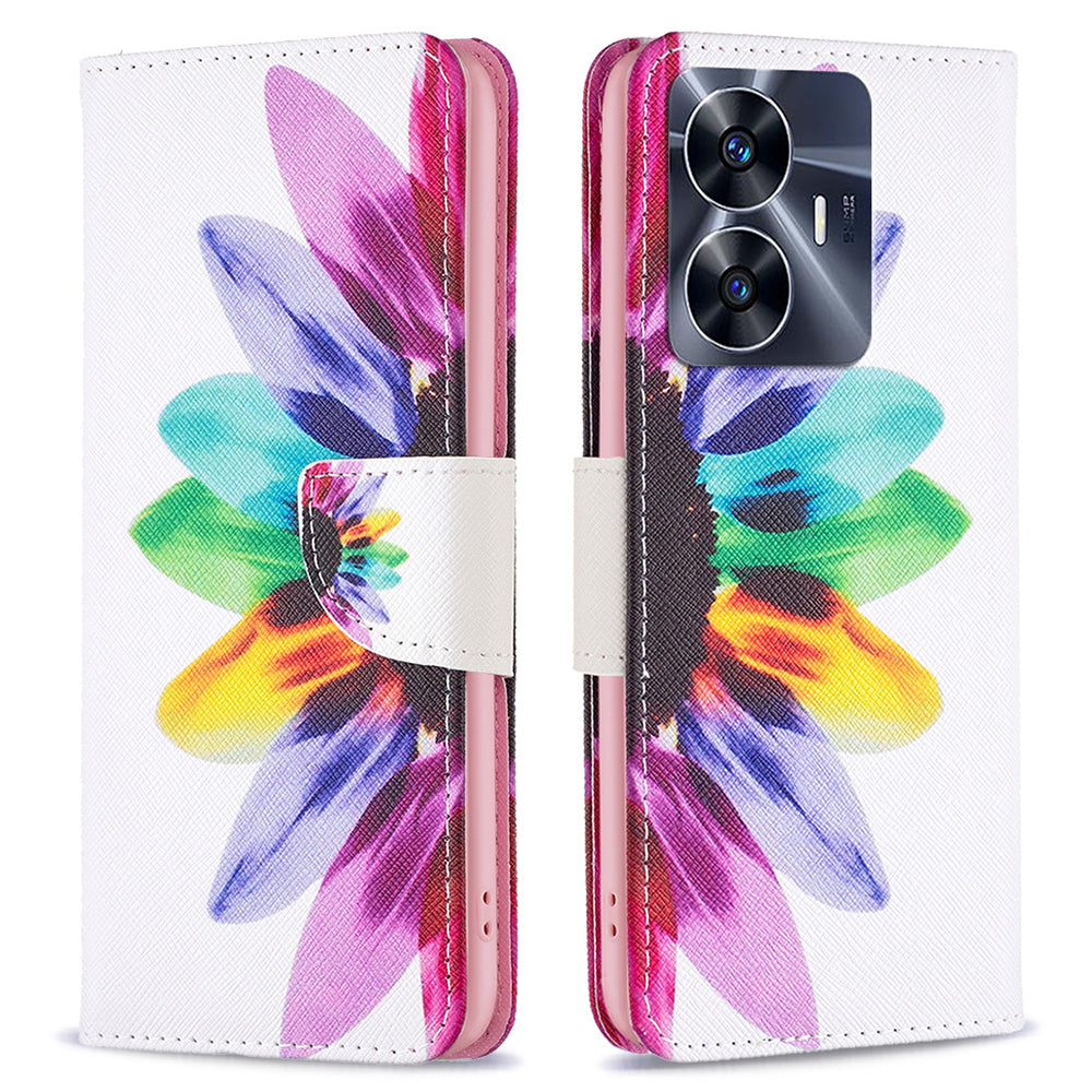 For Realme C55 Pattern Printing Phone Case Full Protection PU Leather Wallet Shell with Stand