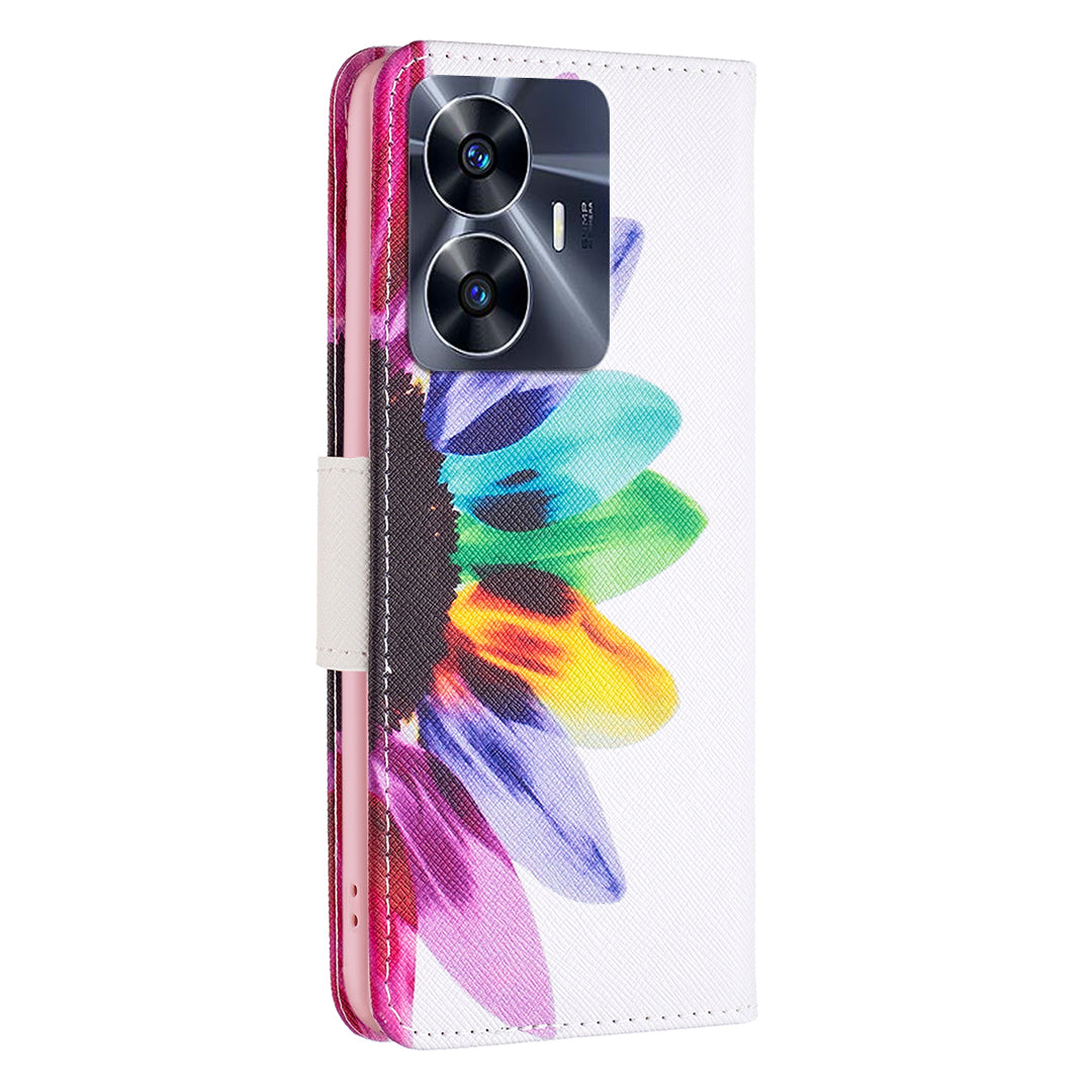 For Realme C55 Pattern Printing Phone Case Full Protection PU Leather Wallet Shell with Stand